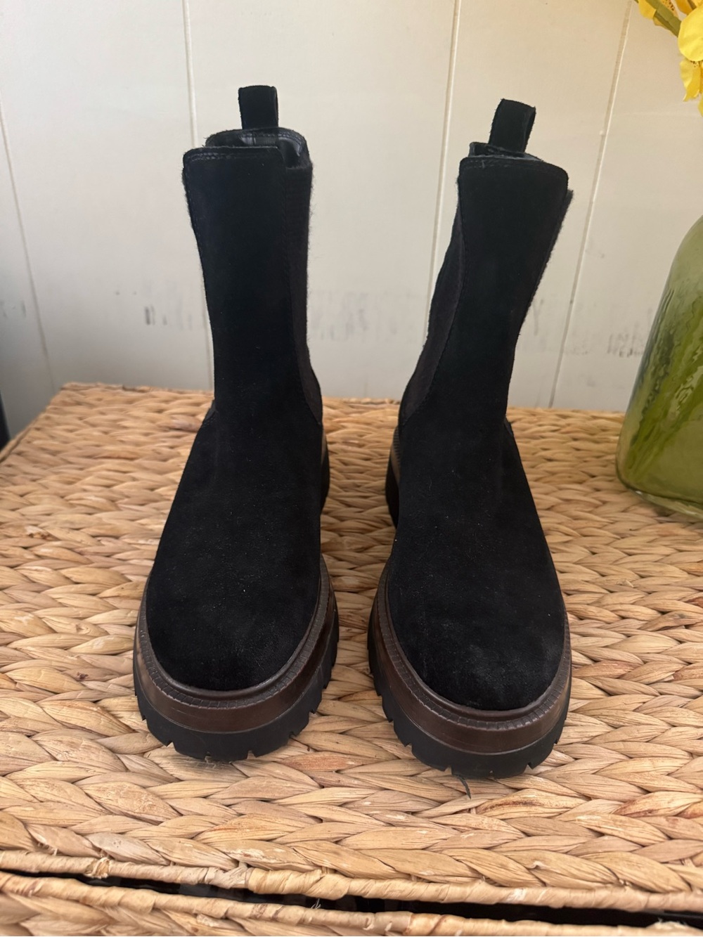 Steve Madden Black Suede Lug Chelsea Ankle Boots